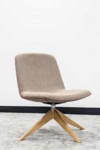 brown wooden framed gray padded chair